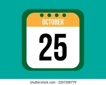 25 October orange calendar vector. October date with square on light background.