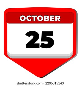 25 October vector icon calendar day. 25 date of October. Twenty fifth day of October. 25th date number. 25 day calendar. Twenty five date. Uruguay Independence Day, Brasil solder