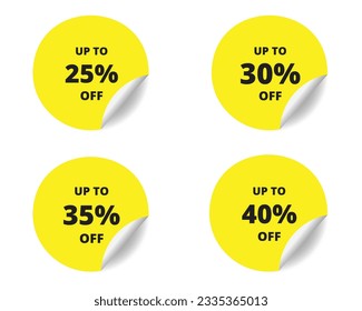 25% off, 30, 35, 40 percent round sticker sign. circle sticker banner set, badge symbol vector illustration