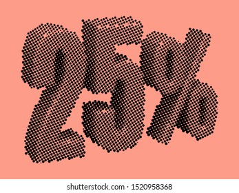 25% Off 3d Halftone Sale Tag, Pop Art Colors, Vector Illustration