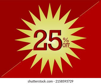 25% off art for big sales. Red background and yellow baloon.