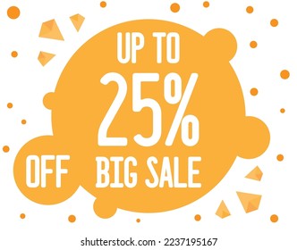 Up to 25% off balloon discount. Banner design for discount and trading. Big offer for products and services in orange balloon on white background