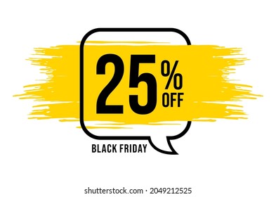 25% off. Banner with 25 percent off on a black balloon with yellow detail for promotions and offers. Discount conceptual banner for big sales.
