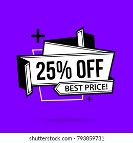 25% off banner template in black and white style on bright purple background