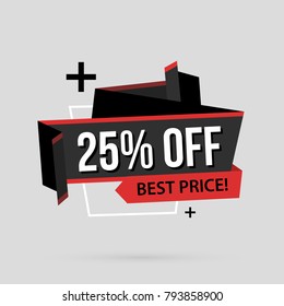 25% off banner template in flat origami style on gray background