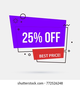 25% off banner template in memphis geometric style on white background