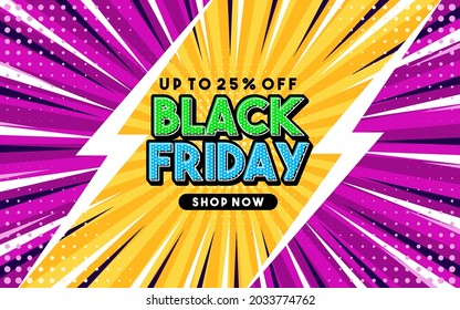 Up to 25% off Black Friday Pop art style phrase Comic style