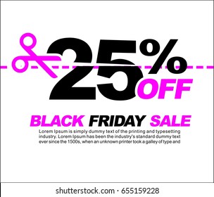 25% OFF Black Friday Sale, Promotional Poster or Sticker Design Vector Illustration