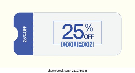 25% off coupon vector. twenty five percent discount coupon. Blue and gray colors.  Perforated coupon. White background.