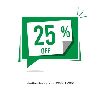 25% off discount banner. Promotional vector with twenty-five percent, green balloon concept on white background for special offer