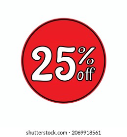 25% off, discount icon to place on websites, red icon with white numbers, numbers with discount percentage