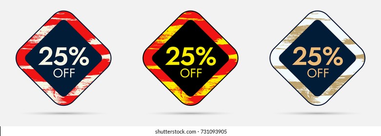 25% Off Discount Sticker. 25% Off Sale and Discount Price Banner. Vector Frame with Grunge and Price Discount Offer