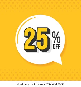 25% off. Discount vector for sales, labels, promotions, offers, stickers, banners, tags and web stickers. New offer. White and black discount balloon emblem on yellow background.