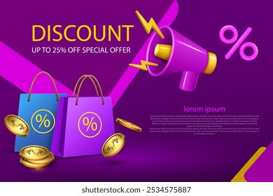 up to 25% off discount,special offer and promotion concept business marketing and advertising banner vector illustration.