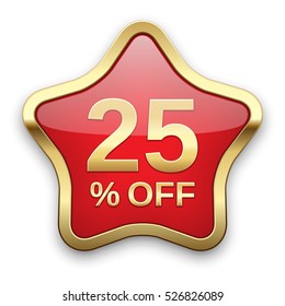 25 % off golden badge, vector 