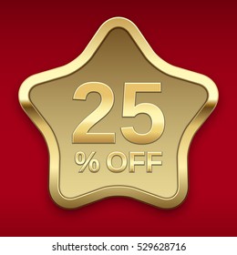 25% off golden badge, vector 