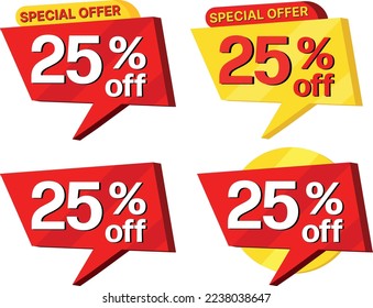 25% off. label set of different styles of special offer sale.