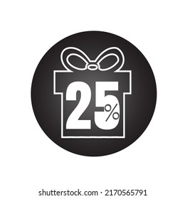 25% off (offer), online super discount icon, black and white gift style vector illustration design