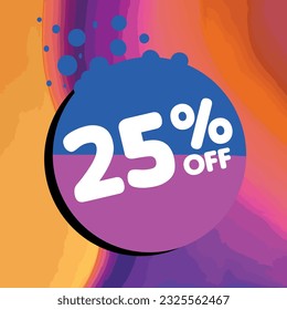 25% de descuento, porcentaje en un círculo coloreado, promoción, gran venta, fondo colorido