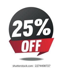 25 % Rabatt. Rotes Banner mit 25 Prozent Rabatt auf einen schwarzen Ballon für Mega-große Umsatz.