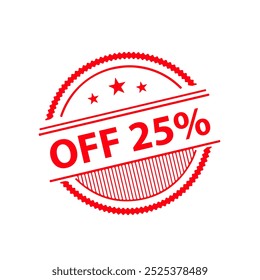 25% Off rubber stamp on a white background