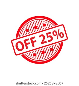 25% de descuento sello de goma sobre un fondo blanco