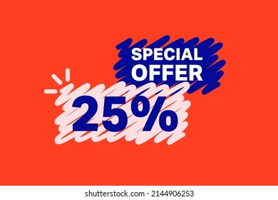 25% OFF Sale Discount banner shape template. Super Sale 25 percent Special offer badge end of the season sale coupon bubble icon. Modern concept design. Discount offer price tag vector illustration.