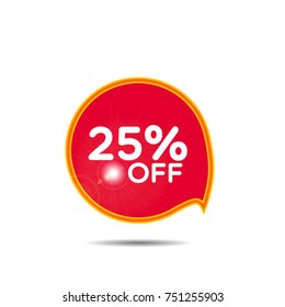 25% OFF Sale Discount Banner. Discount offer price tag. Special offer sale red label. Vector Modern Sticker Illustration. Isolated Background