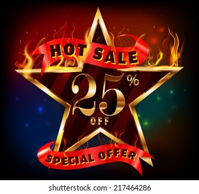 25% off, 25 sale discount hot sale with special offer and fire effect- vector EPS10