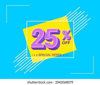 25% OFF Sale. Discount price. Special offer. Discount promotion. Special offer with sale discount. Banner for 25% off offers. Design Template Concept.