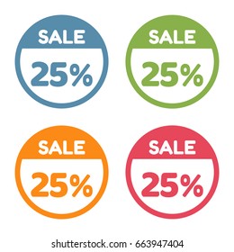 25% off. Sale and discount price badge sticker.