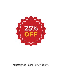 25% off sale label symbol promotion flat icon gold, Sale tag vector badge template, clearance sale sticker emblem, bargain sale red sign modern design isolated on white background