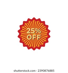 25% off sale label symbol promotion flat icon, Sale tag vector badge template, clearance sale sticker emblem, bargain sale red sign modern design isolated on white background