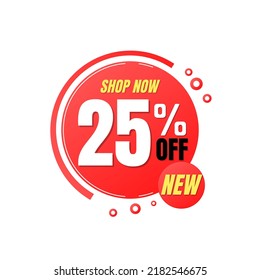 25% off, shop now, super discount with abstract red design, vector illustration percent offer