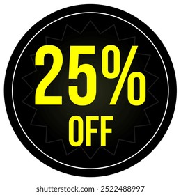 25% de descuento, amarillo y negro, veinticinco por ciento de descuento