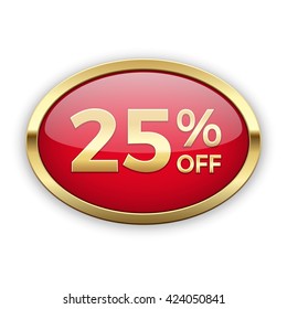 25% off vector badge, gold