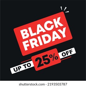 25% de descuento. Vector Black Friday ventas. Descuento de precios e ilustración. Campaña para tiendas, tiendas. Medios sociales, afiche.