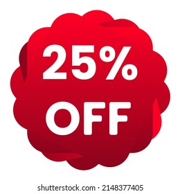 25% off. White background with 25 percent discount on a red balloon for mega big sales. 25% sale