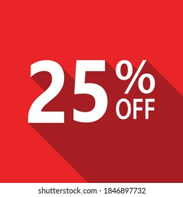 25% off white text on red background