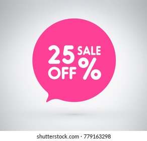 25% offer label sticker, sale discount price tag. Vector illustration tag, label design with stylish pink color for your trendy design discount campaign promotion in several occasional season sale.