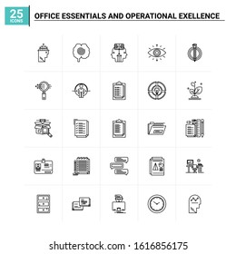 25 Office Essentials and Operational Exellence icon set. vector background