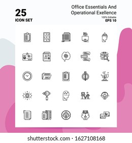 25 Office Essentials and Operational Exellence Icon Set. 100% Editable EPS 10 Files. Business Logo Concept Ideas Line icon design
