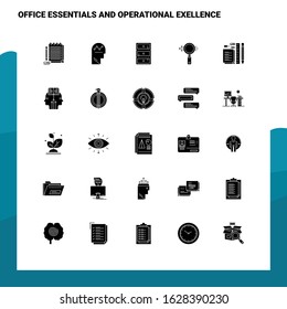 25 Office Essentials and Operational Exellence Icon set. Solid Glyph Icon Vector Illustration Template For Web and Mobile. Ideas for business company.