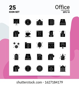 25 Office Icon Set. 100% Editable EPS 10 Files. Business Logo Concept Ideas Solid Glyph icon design