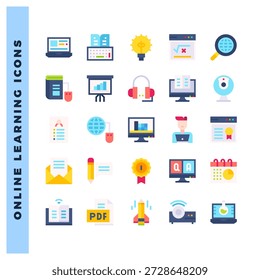 25 Online Learning ícone plano pack. ilustração vetorial.