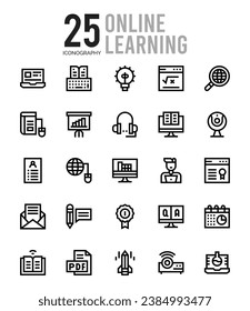 25 Online Learning icon pack. vector illustration.