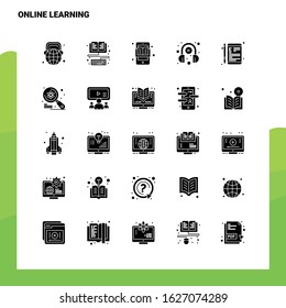 25 Online Learning Icon set. Solid Glyph Icon Vector Illustration Template For Web and Mobile. Ideas for business company.