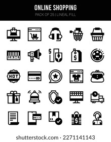 25 Online Learning Lineal Fill icons Pack vector illustration.
