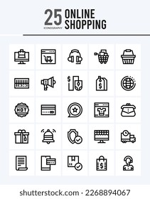 25 iconos de esquema de aprendizaje en línea Empaquetar ilustración vectorial.