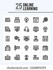 25 Online Learning Outline icons Pack vector illustration.